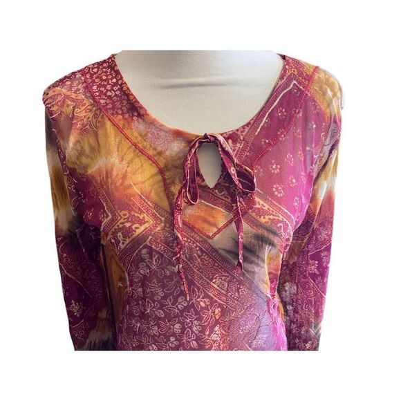 Yessica Women’s Boho Sheer Mesh Long Sleeve Festival Blouse Size Large - Picture 5 of 12